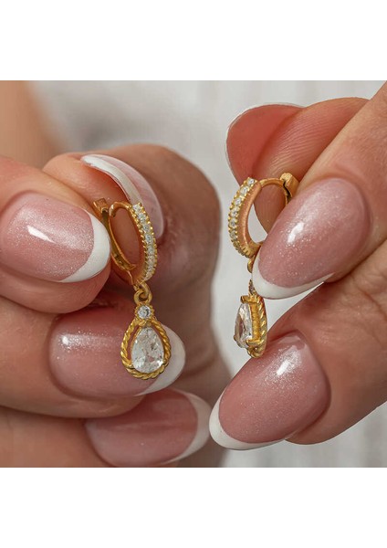 Gümüş Sallantılı Gold Damla Kadın Küpe