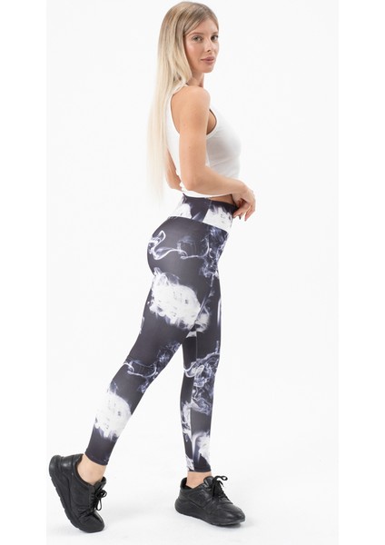 Kadın Dijital Baskılı Duman Desenli Yüksek Bel Konforlu Spor Tayt 488 Siyah fiyatları