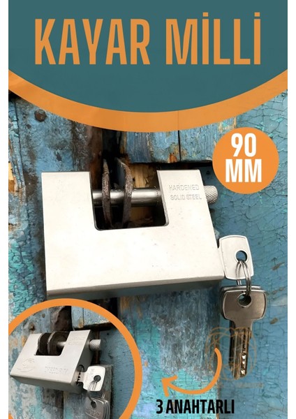 Çelik Kayar Milli Asma Kilit 90 mm 3 Anahtarlı Sonax Design 721042