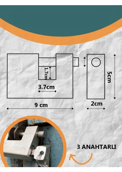 Çelik Kayar Milli Asma Kilit 90 mm 3 Anahtarlı Sonax Design 721042