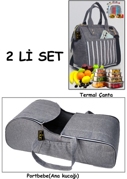 Portbebe Ana Kucağı Puset Bebek Taşıma + Anne Bebek Termal Çantası 2li set