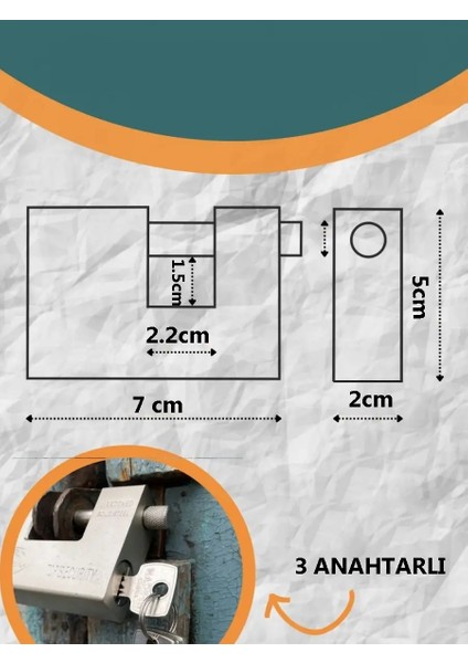 Çelik Kayar Milli Asma Kilit 70 mm 3 Anahtarlı Sonax Design 721041