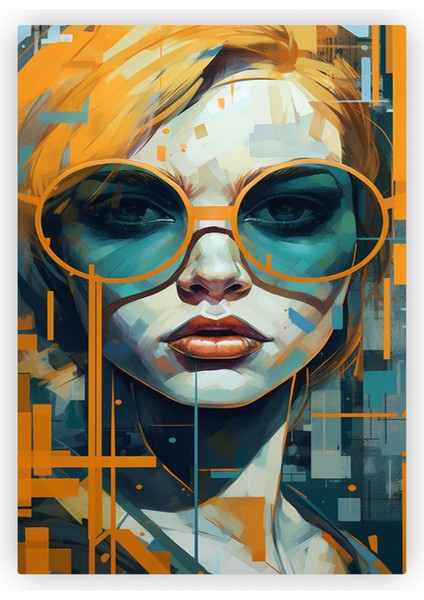Turuncu Gözlüklü Kadın Modern Sanat Ahşap Poster 20X29 cm