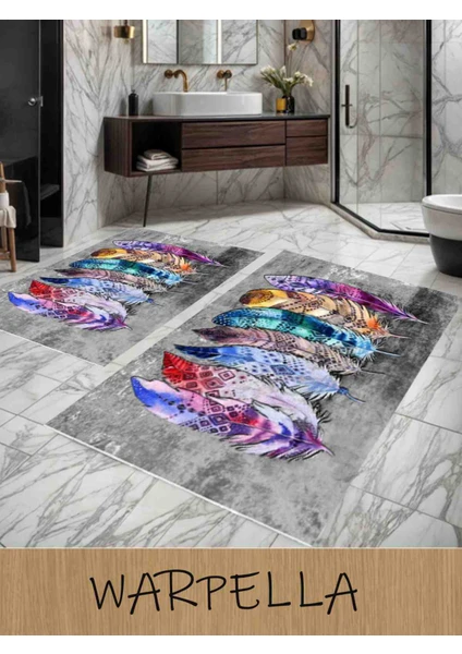 2'li Banyo Paspasi ,dijital Baskılı 60*100,40*60 Kaymaz Taban