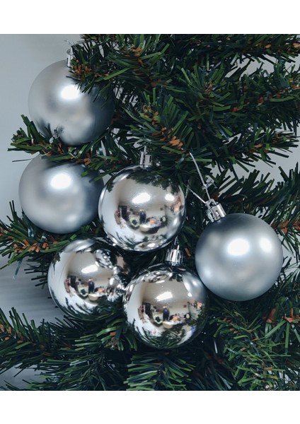 Gümüş Renk 6 cm Yılbaşı Ağaç Süsleme Topları 6'lı Paket