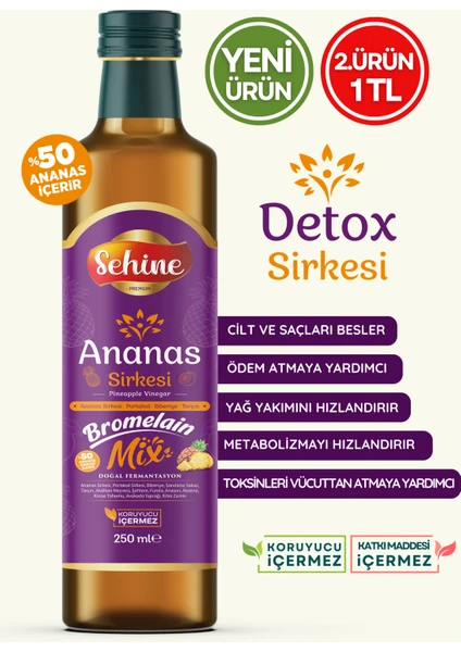 Ananas Detox Sirkesi, Bromelain Mix, Doğal Fermantasyon 250 ml