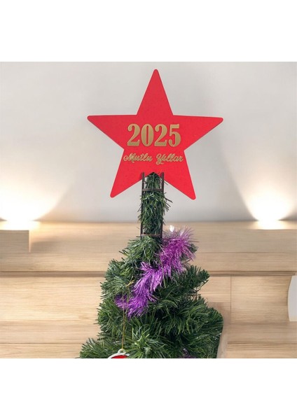 2025 Yazılı Kırmızı Çam Ağacı Tepe Süsü