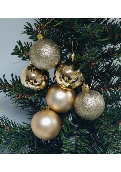 Gold Renk 5 cm Yılbaşı Ağaç Süsleme Topları 6'lı Paket - YIL039