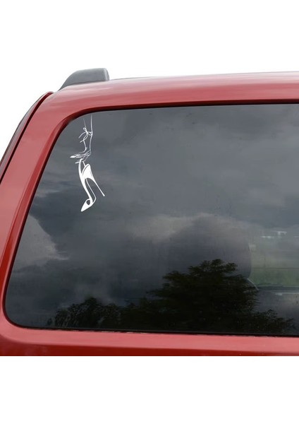 Bayan Topuklu Ayakkabı Araba Sticker 25CM Beyaz Renk Arka Cam