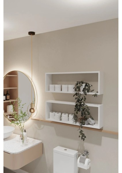 2'li Küp Raf Beyaz Modern Duvar Rafı, Banyo,mutfak ve Tv Ünite Rafı Kitaplık Çok Amaçlı Raf