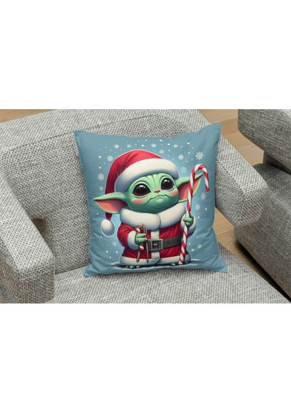 Yeniyıl Noel Temalı Baby Yoda Desenli Yastık Kılıfı