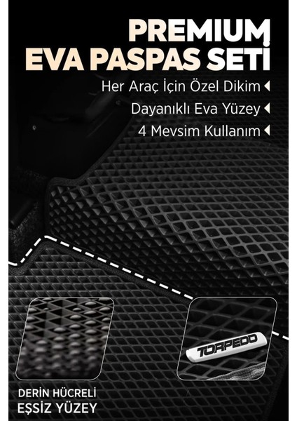 Nissan Qashqai 2013-2021 Hücreli Paspas Seti, Premium Eva Tam Set Paspas Takımı Siyah