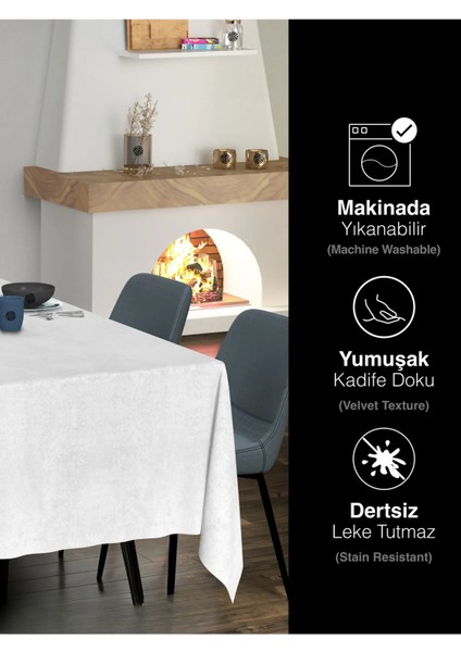 Sima Home Kadife Dokulu Beyaz Renk Masa Örtüsü