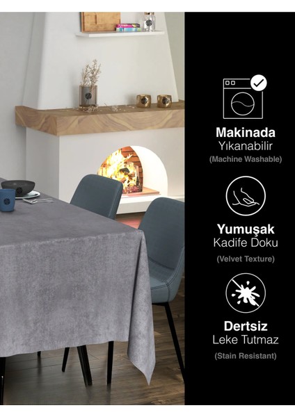 Sima Home Kadife Dokulu Füme Renk Masa Örtüsü