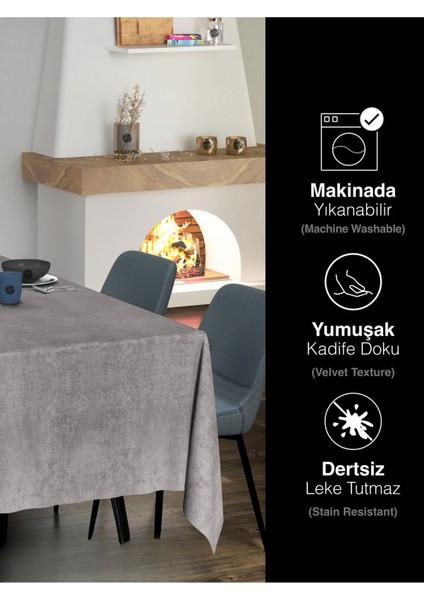 Kadife Dokulu Gri Renk Masa Örtüsü