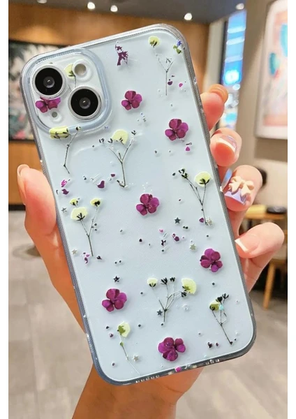 3gen Case Mor Çiçekler Desenli Şeffaf Silikon Kılıf Apple iPhone Modelleri Uyumlu