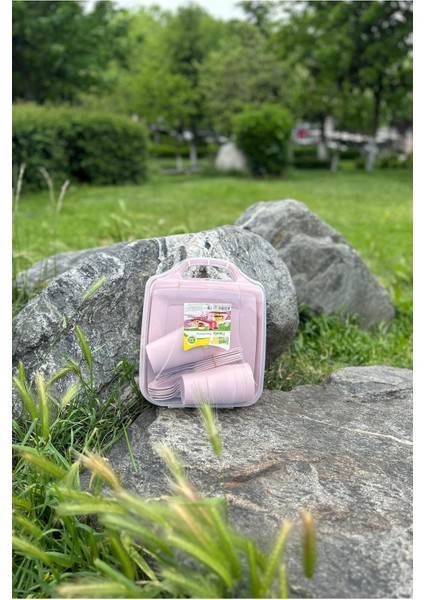 Piknik Seti 32 Parça 6 Kişilik Bardak Çatal Kaşık Bıçak Tabak - Pembe ( 1 Adet )