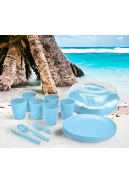 Tekno Trust Piknik Seti 32 Parça 6 Kişilik Bardak Çatal Kaşık Tabak ve Piknik Çantası Set