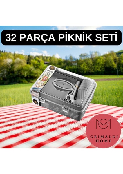 6 Kişilik 32 Parça Çantalı Piknik Seti Mürdüm