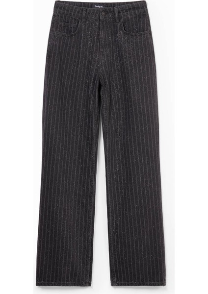 Yüksek Bel Geniş Paça Standart Siyah Kadın Denim Pantolon 24WWDD58 modelleri