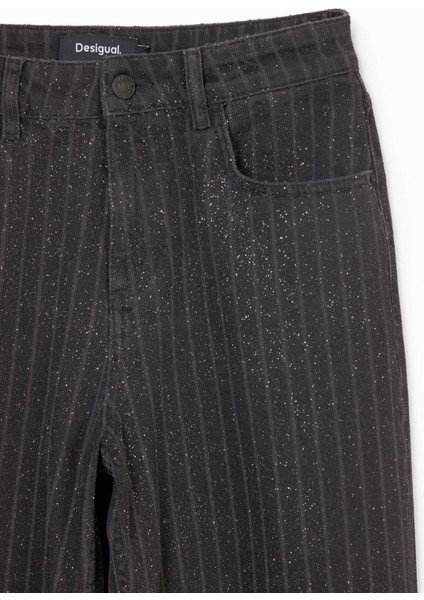 Yüksek Bel Geniş Paça Standart Siyah Kadın Denim Pantolon 24WWDD58 fırsatları