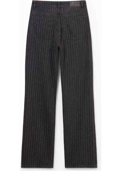 Yüksek Bel Geniş Paça Standart Siyah Kadın Denim Pantolon 24WWDD58 indirimleri