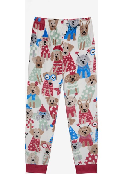 Unisex Çocuk Party Dog Kırık Beyaz Pijama Takımı