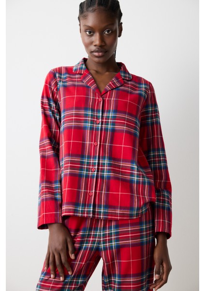 New York Red Checked Kırmızı Gömlek Pantolon Pijama Takımı