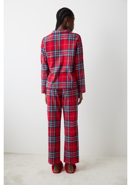 New York Red Checked Kırmızı Gömlek Pantolon Pijama Takımı