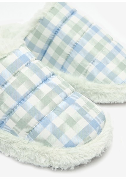 Green Gingham Açık Gri Terlik