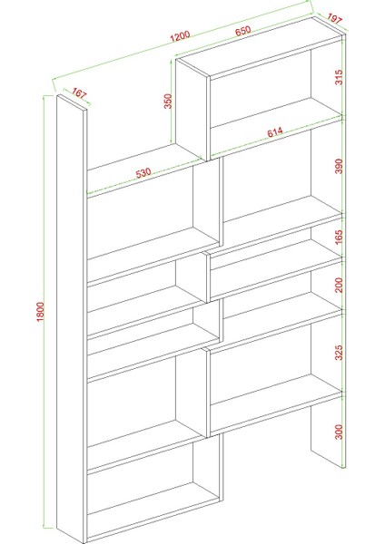 Aden Flat Kitaplık ,dekoratif Kitaplık Sis Gri