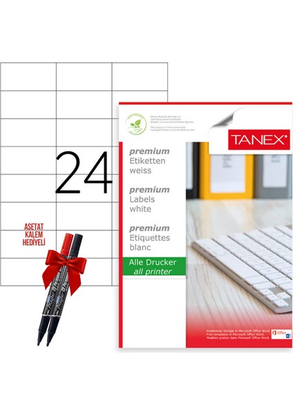 TW-2037 70X37 mm Laser Etiket 100 Tabaka 2'li Asetat Kalem