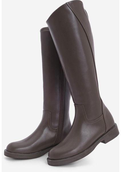 Kadın Yandan Fermuarlı Günlük Çizme Sirante Kahve