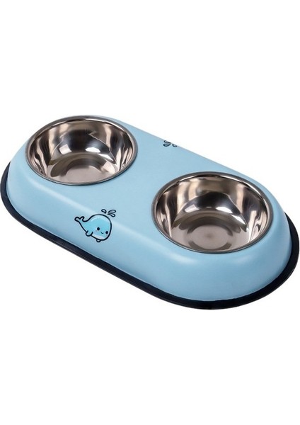 Paslanmaz Çelik Köpek Mama Kabı Evcil Hayvan Mama Kabı Çift Kase Entegre Devrilme Önleyici (Yurt Dışından)