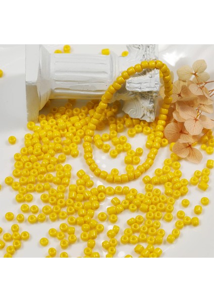 Sarı Renk 4 mm Yaklaşık 660 Adet / 60 Gram Cam Boncuk Oya Yazma Bileklik ve Kolye