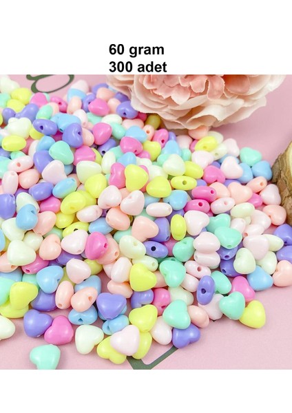 60 gr (300 Adet) Şeker Rengi Akrilik Kalp Boncuklar Renkli Karışık Plastik Pastel Boncuklar Ara Boncuk Kalp Şekilli Kolye Bilezik Için