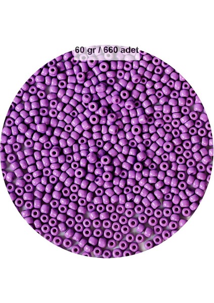 Mor Renk 4 mm Yaklaşık 660 Adet / 60 Gram Cam Boncuk Oya Yazma Bileklik ve Kolye
