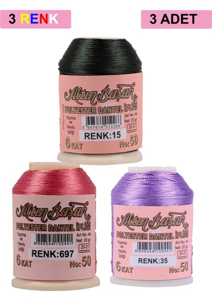 3 Adet Oya ve Dantel Ipi 20 gr - Royaleks - No: 697 - 035 - 015