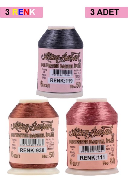 3 Adet Oya ve Dantel Ipi 20 gr - Royaleks - No: 938 - 111 - 119