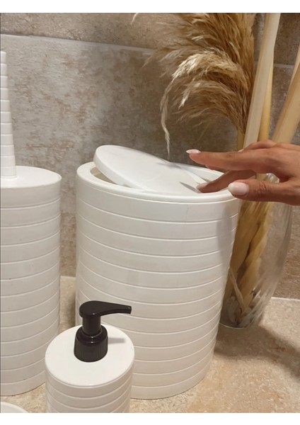 Banyo Seti 5'li Beyaz Çöp Kovası Wc Fırçalık Sıvı Sabunluk Katı Sabunluk fiyatları