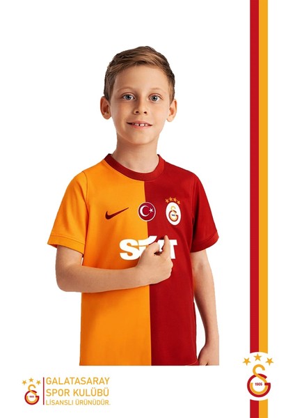 Orijinal Lisanslı 23-24 Parçalı Sarı Kırmızı Çocuk Forma Aslan Baskılı Hediyelik Ahşap Kutulu