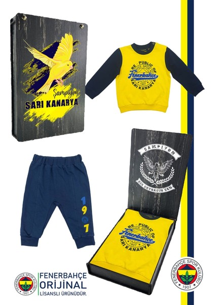 Lisanslı Republic Of Fenerbahçe Lacivert Bebek Sweat Eşofman Alt Set Ahşap Kutulu