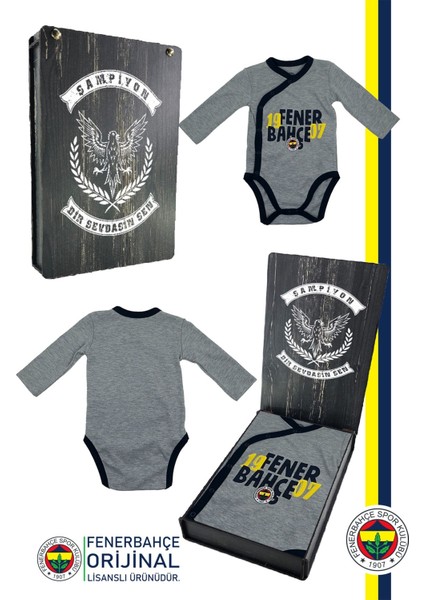 Orijinal Lisanslı 1907 Fenerbahçe Bebek Body Zıbın Hediyelik Ahşap Kutulu