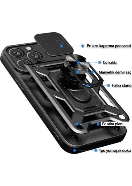 Samsung Galaxy A34 Kılıf Yüzüklü Standli Sürgülü Kamera Korumalı Tank Sert Silikon Kapak fırsatları