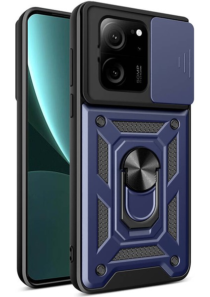 Xiaomi Mi 13T Pro Kılıf Yüzüklü Standli Sürgülü Kamera Korumalı Tank Sert Silikon Kapak