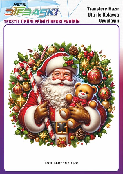 Yılbaşı Noel Baba Ütü ile Yapışan Tişört Tekstil Transfer Dtf Baskı