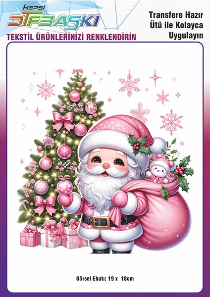 Yılbaşı Noel Baba Ütü ile Yapışan Tişört Tekstil Transfer Dtf Baskı