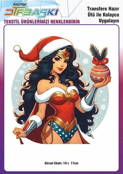 Wonder Woman Yılbaşı Noel Ütü ile Yapışan Tişört Tekstil Transfer Dtf Baskı