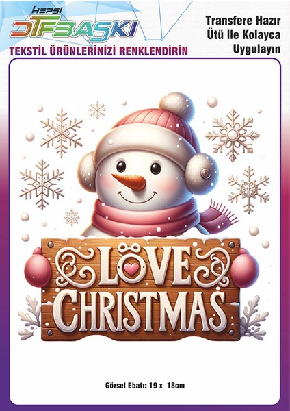Kardan Adam Yılbaşı Noel Ütü ile Yapışan Tişört Tekstil Transfer Dtf Baskı