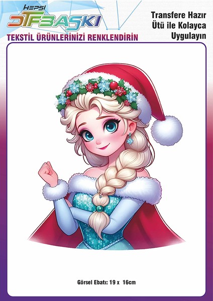 Elsa Yılbaşı Noel Ütü ile Yapışan Tişört Tekstil Transfer Dtf Baskı